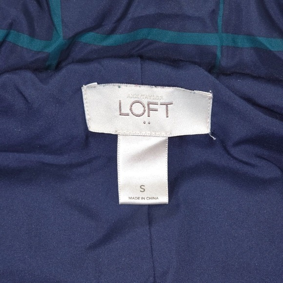 LOFT Puffer Vest Womens Small Navy Plaid Clueless Preppy Academia Style Full Zip - Picture 5 of 16